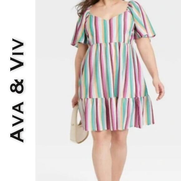 Ava & Viv Multicolor Striped Mini Dress - Picture 2 of 12